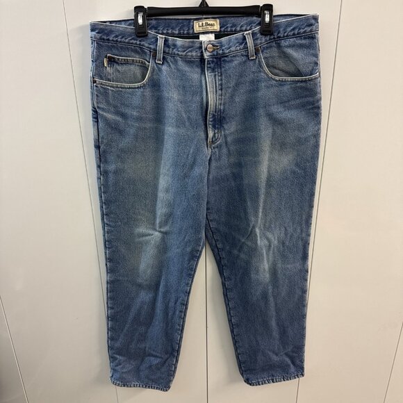 LL Bean Men's 40x30 Double Relaxed Fit Fleece Lined Blue Jeans Vintage (N8) - Picture 1 of 15